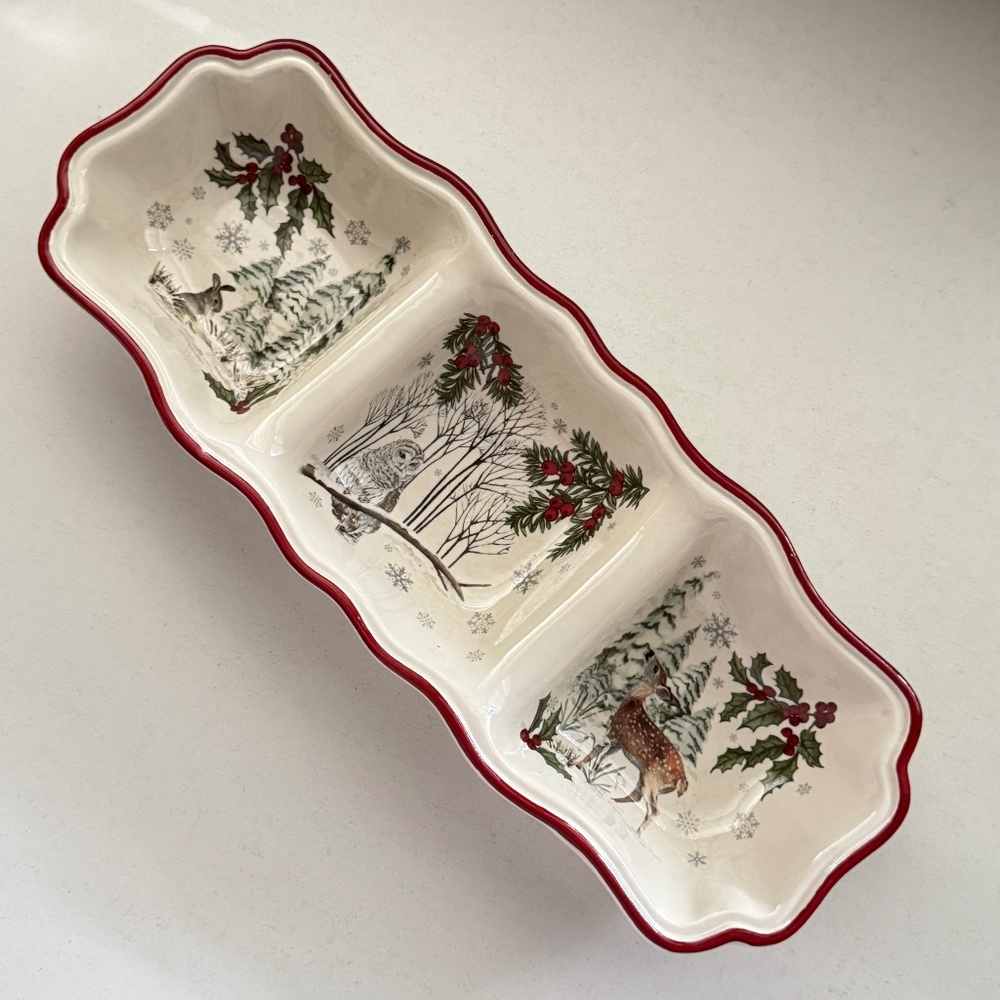 Better Homes and Gardens Winter Forest Ceramic 3-Section‎ Serving Dish Heritage